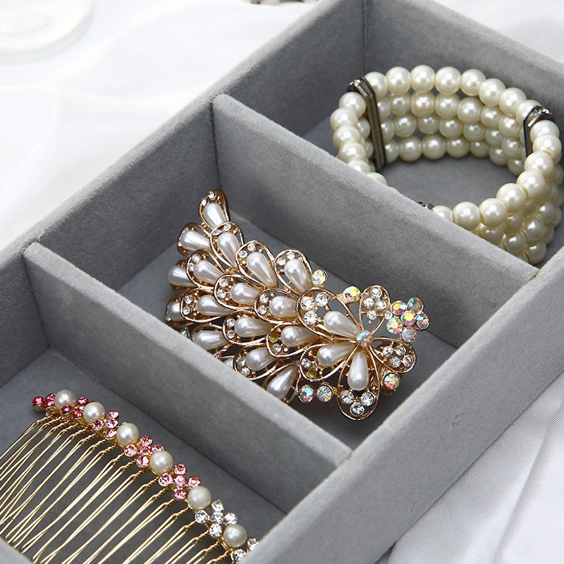 Classic Flocking Fabric Jeweley Bracelet Ring Earring Display Holder Grey Watches Necklace Velvet Jewelry Storage Organizer