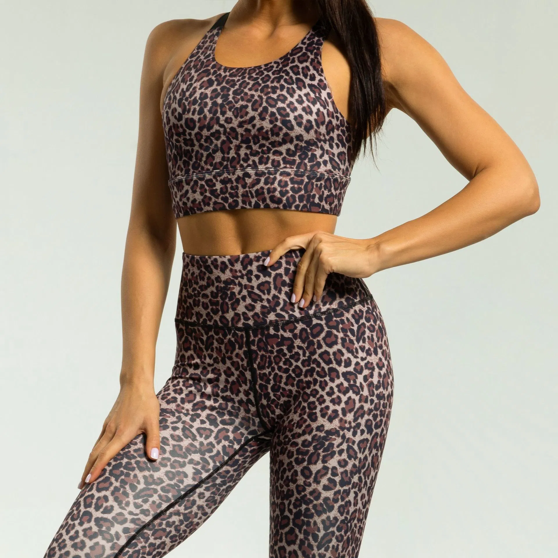 Fashion Leopard Print Body Fitness Yoga Clothes Women's Cross Wide Shoulders Beautiful Back Sports Bra Running Trousers Yoga Suit