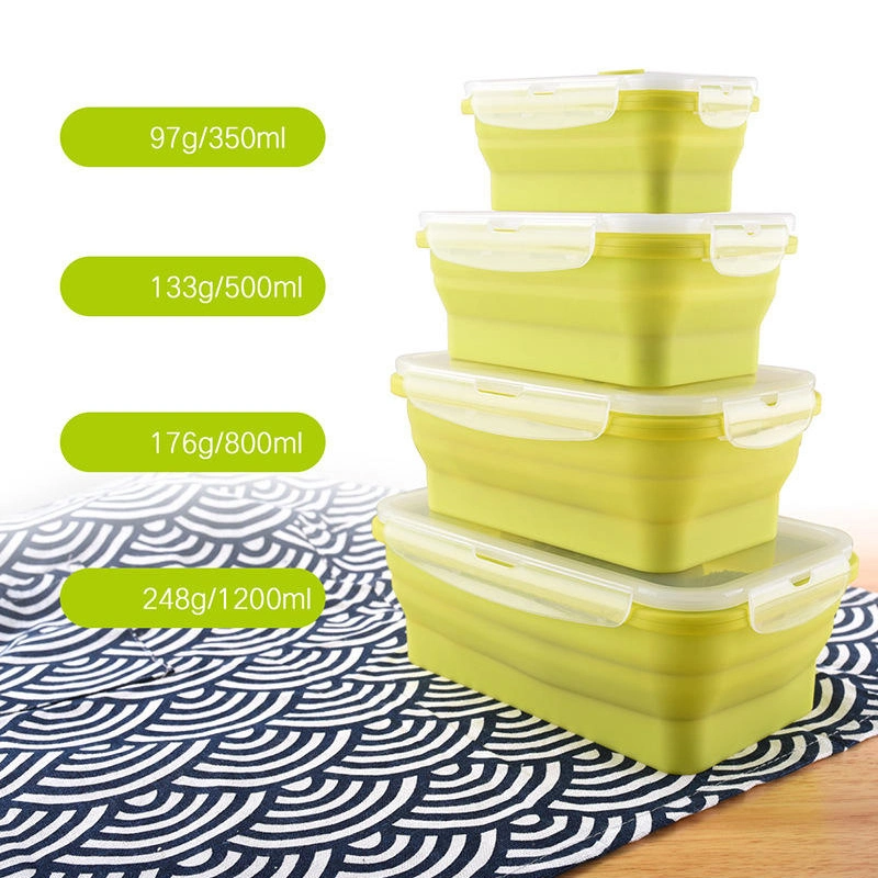 350ml 500ml 800ml 1200ml Collapsible Foldable Silicone Lunch Boxes Microwave Silicone Food Storage Container