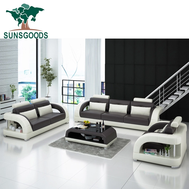 Chinese Natural and Comfortable Modern Style Black and White Leather / Fabric Leather Sofa Furniture