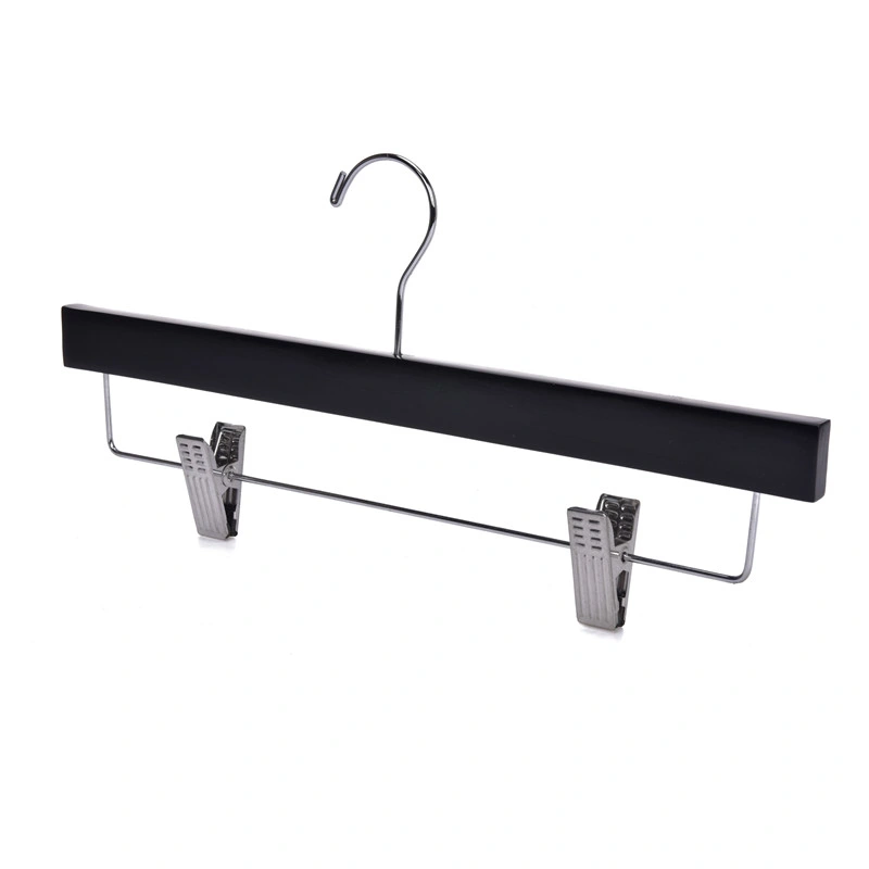 Custom Black Wooden Pants Hanger with Metal Anti-Slip Clamp