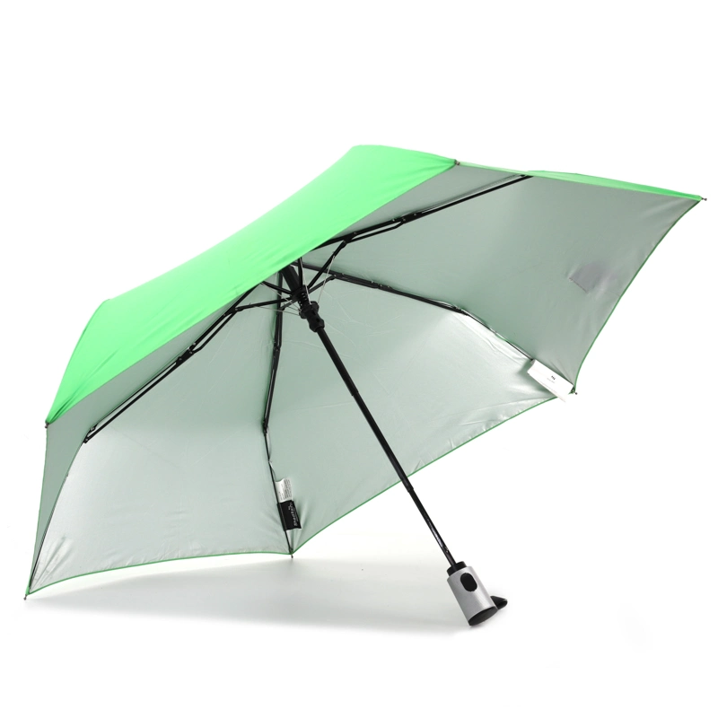 Customized Promotion Black Rain Sun Silver Coating Inside Compact Summer Anti UV Automatic 3 Folding Umbrella for Outdoor