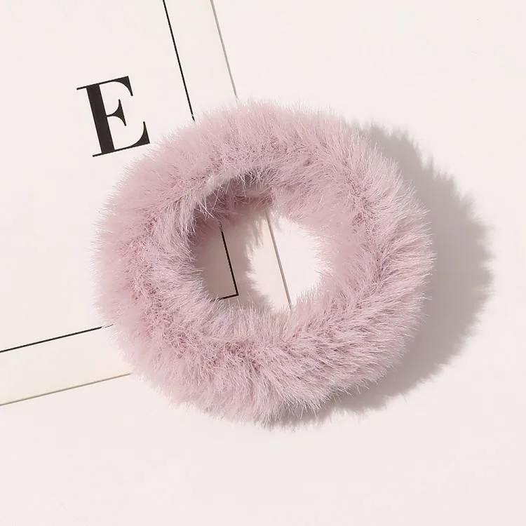 Colorful Soft Plush POM POM Scrunchies Elastic Faux Fur Fluffy Winter Hair Bands for Women Hair Accessories