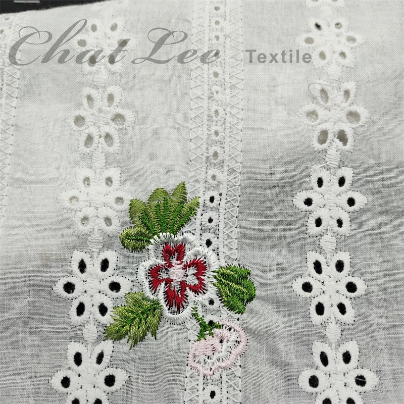 100%Cotton Lace Eyelet Embroidery with Tulip Embroidery Fabric for Girl Garment