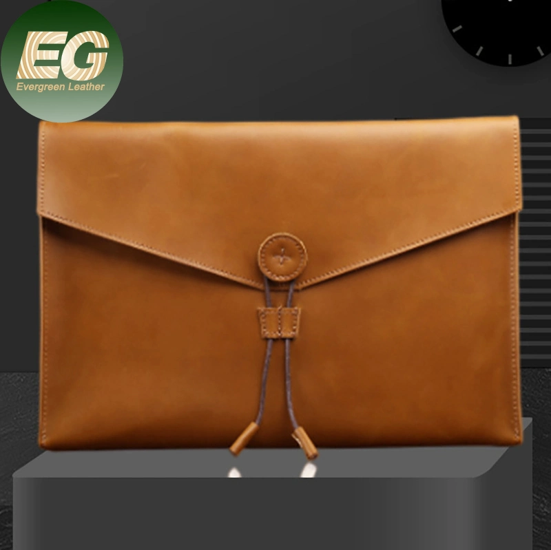 Emg6469 Customized Vintage Custom Logo Luxury Pouch Man Genuine Envelope Clutch Leather Business Bag Document Folder File Bag