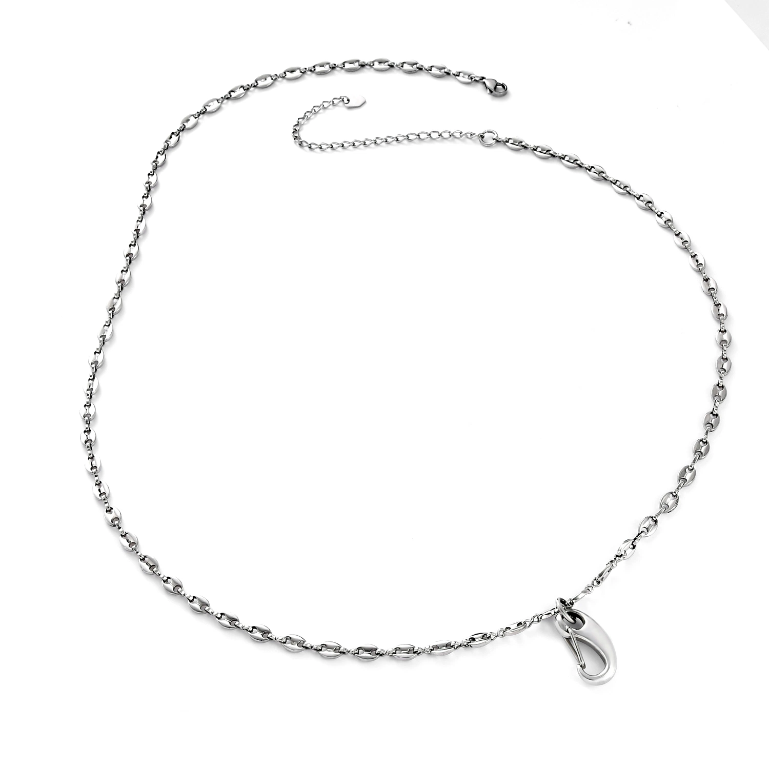 Fashion Stainless Steel Clasper Pendant Jewelry Coffee Bean Chain Necklace for Costume Matching