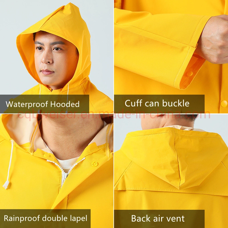 High quality/High cost performance PVC Security Waterproof Yellow Raincoat Poncho Classic Yellow Industrial Raincoat Poncho Color Rainwears Safety Working Wears Water Proof Rain Coat