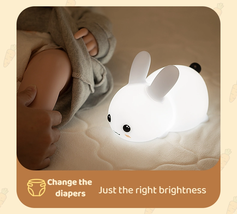 Mini Lovely recargable LED Soft Touch silicona para niños Conejito Lámpara Luz de animales de noche