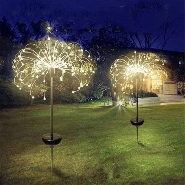 1pc Solar-Feuerwerk-Lampe im Freien Gras Globe Löwenzahn Flash String Fairy Lights 90 /120/150 LED für Gartenrasen Holiday Light