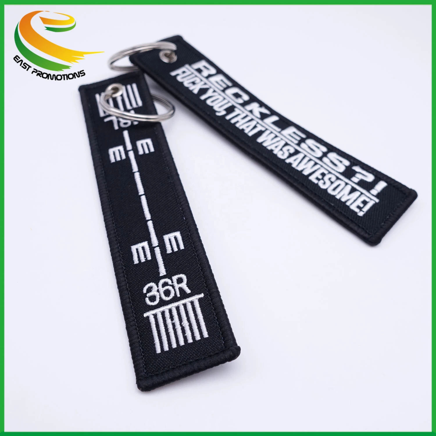 Custom Personalized Brand Name Logo Embroidery Fabric Key Tag Keychain