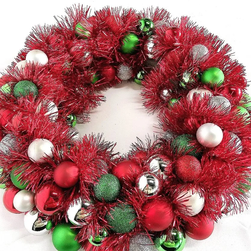 40cm bolas rojas de Navidad Adornos de bolas de plástico con corona de Base de plástico de la puerta delantera Fiestas decoración colgante