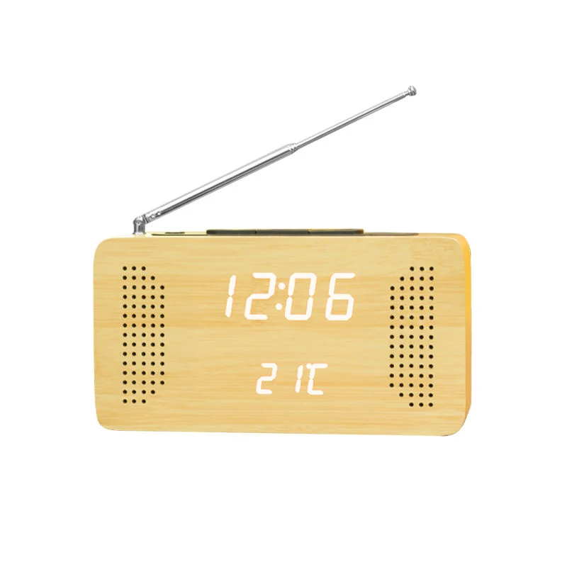 Mini pantalla Antique Radio de madera con reloj despertador LED