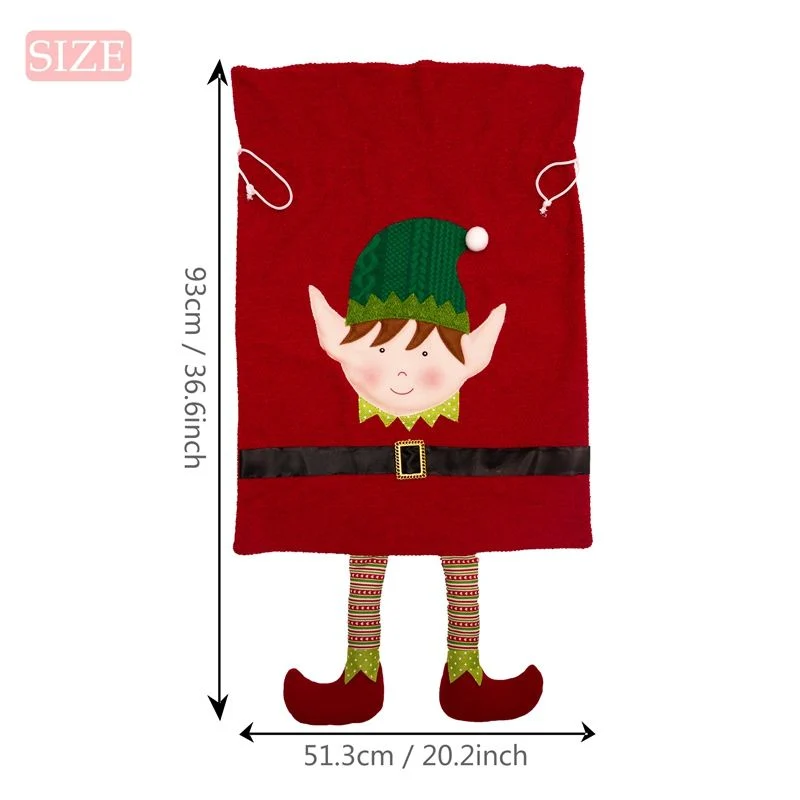 Красный зеленый Xmas подарки большие кулиской Рождество Санта-Bag Cute Elf мешков