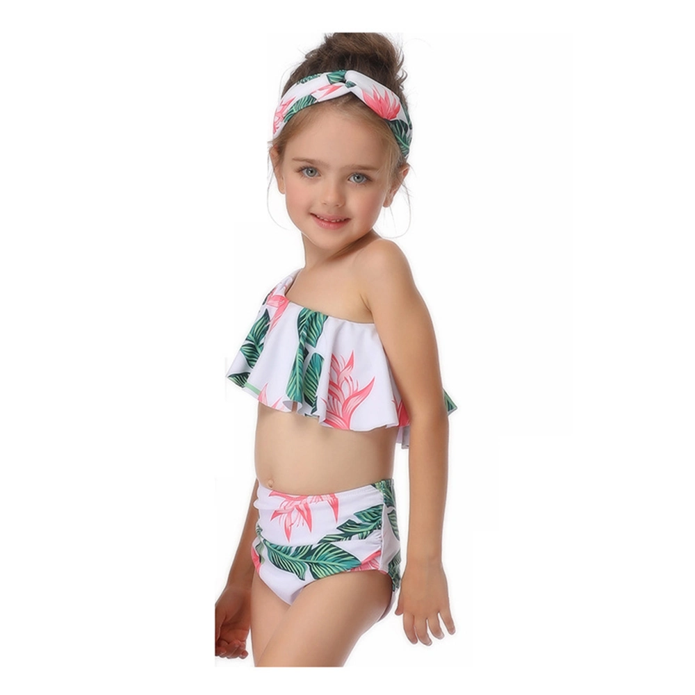 Children&prime; S New Swimsuit European and American Style Oblique Shoulder Single Lace Girls Bikini Fashion Children&prime; S Beach Sports Swimwear