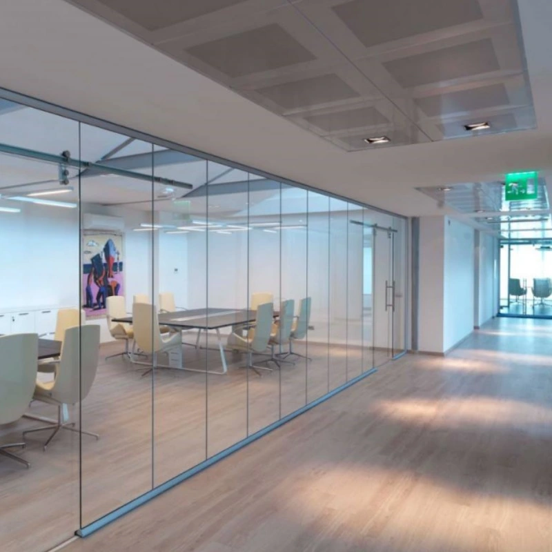 Interior Acoustic Single Glazed Aluminum and Frameless Glass Partition