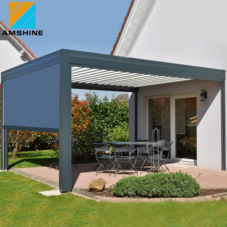 Nuevo Diseño a prueba de huracanes Storm resistencia Gazebo impermeable al aire libre de aluminio toldo motorizado Louvered pérgola cubierta de muebles de patio