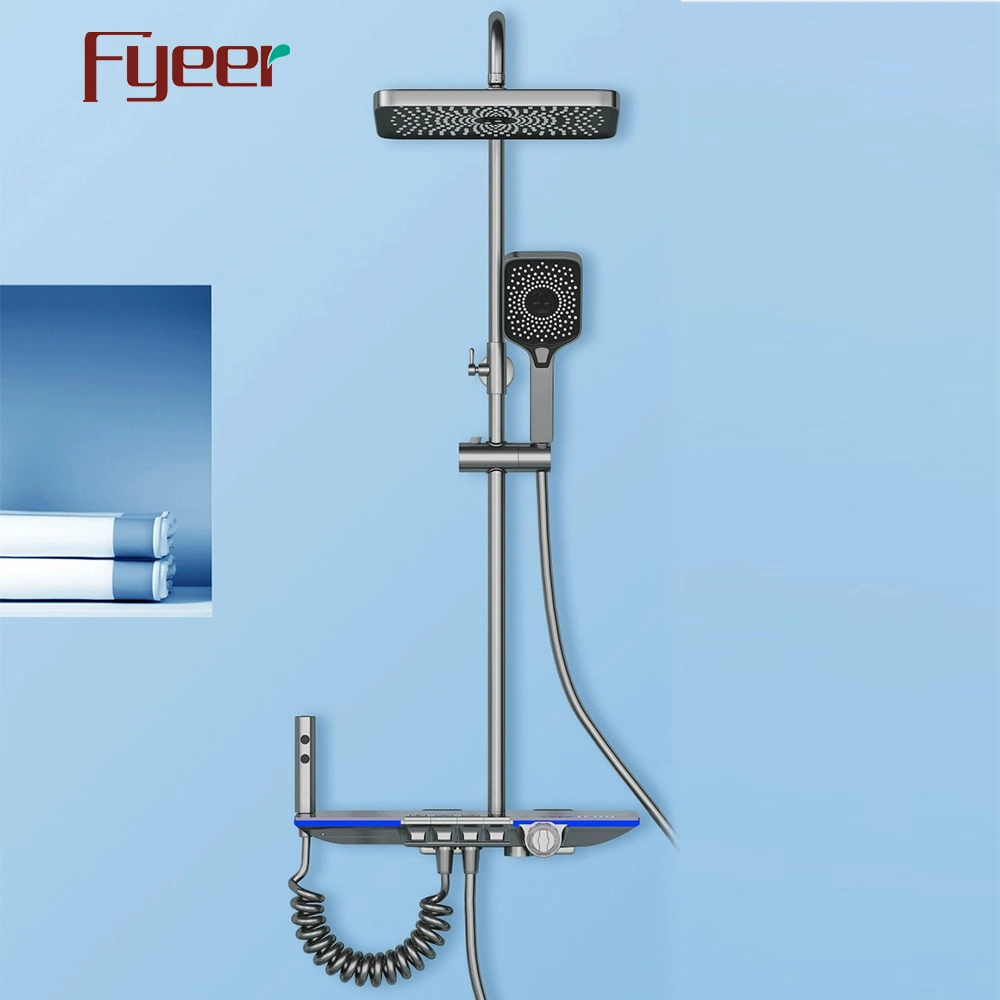 مفتاح بيانو Fyeer 4 وظائف حمام أبيض اللون مجموعة دش مع الشاشة الرقمية