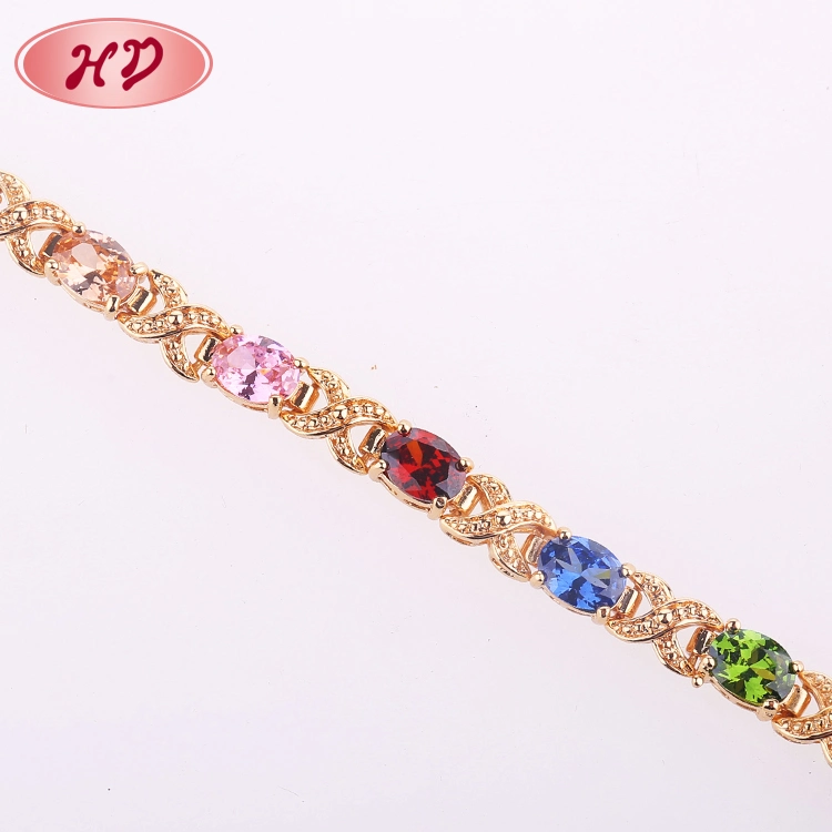 Moda Mujer elegante color oro 18K Joyería Pulsera de cadena con Crystal