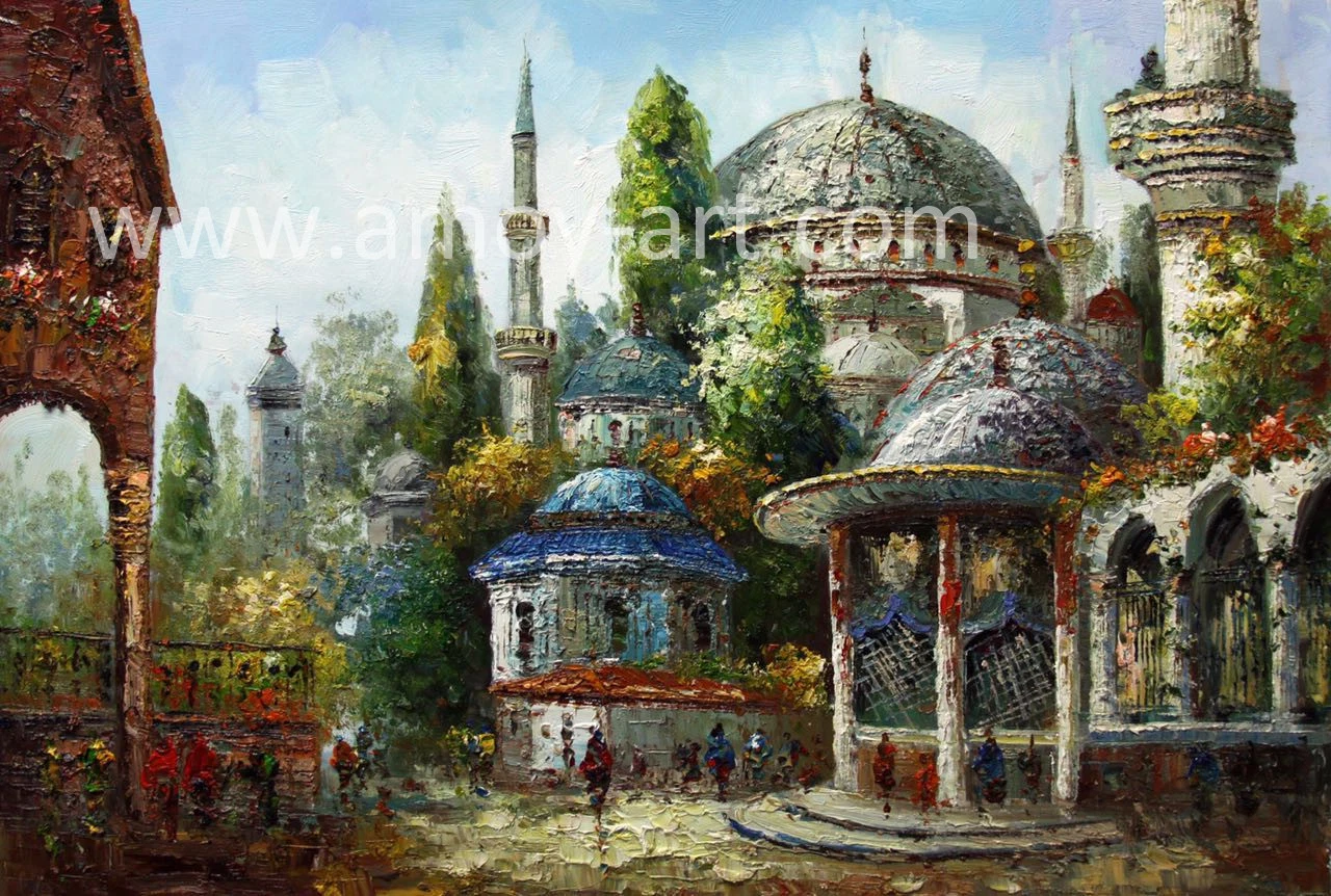 Handmade Turkey Landscape Canvas Oil Painting for Wall Decoration