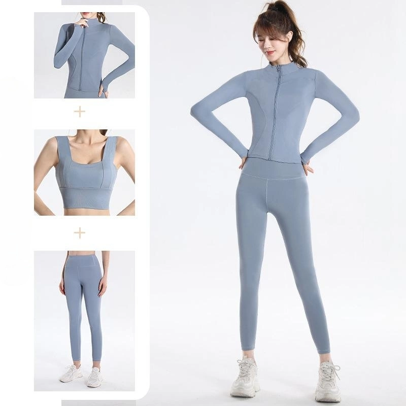 Women Active Wear Set Workout Gym 3 Pieces Seamless Fitness Yoga Suit