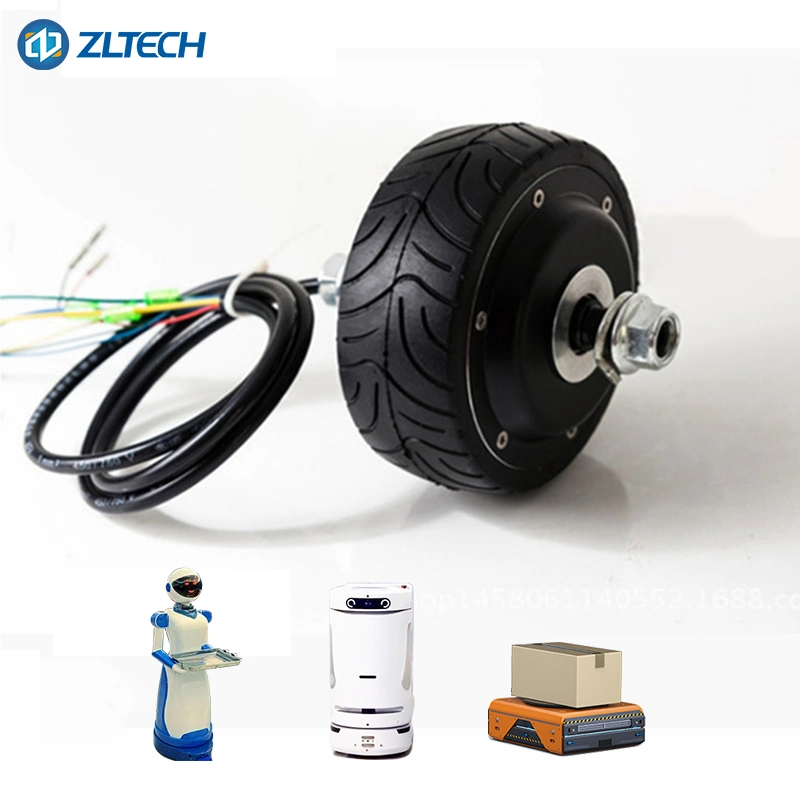 Zltech 4 pulgadas de 100W 24V DC sin escobillas de baja velocidad eléctrico Neumático de caucho del cubo de rueda motor servo motor con un codificador para la entrega Robot