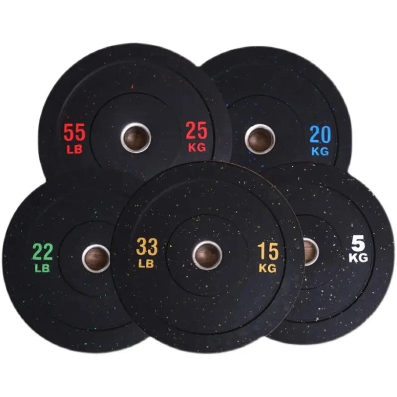 10 15 25 35 45 55 lb al por mayor Gymnasia Bumper Placas placa de goma revestido negro Barbell Competition planchas de peso