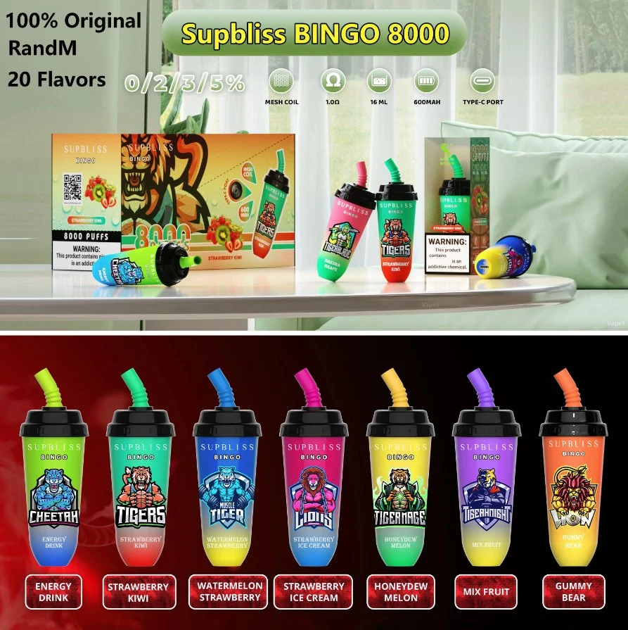 OEM/ODM Vaporizor Fruit Flavor Tastes Randm Supbliss Bingo 8000 Puffs 16ml Disposable/Chargeable Vape