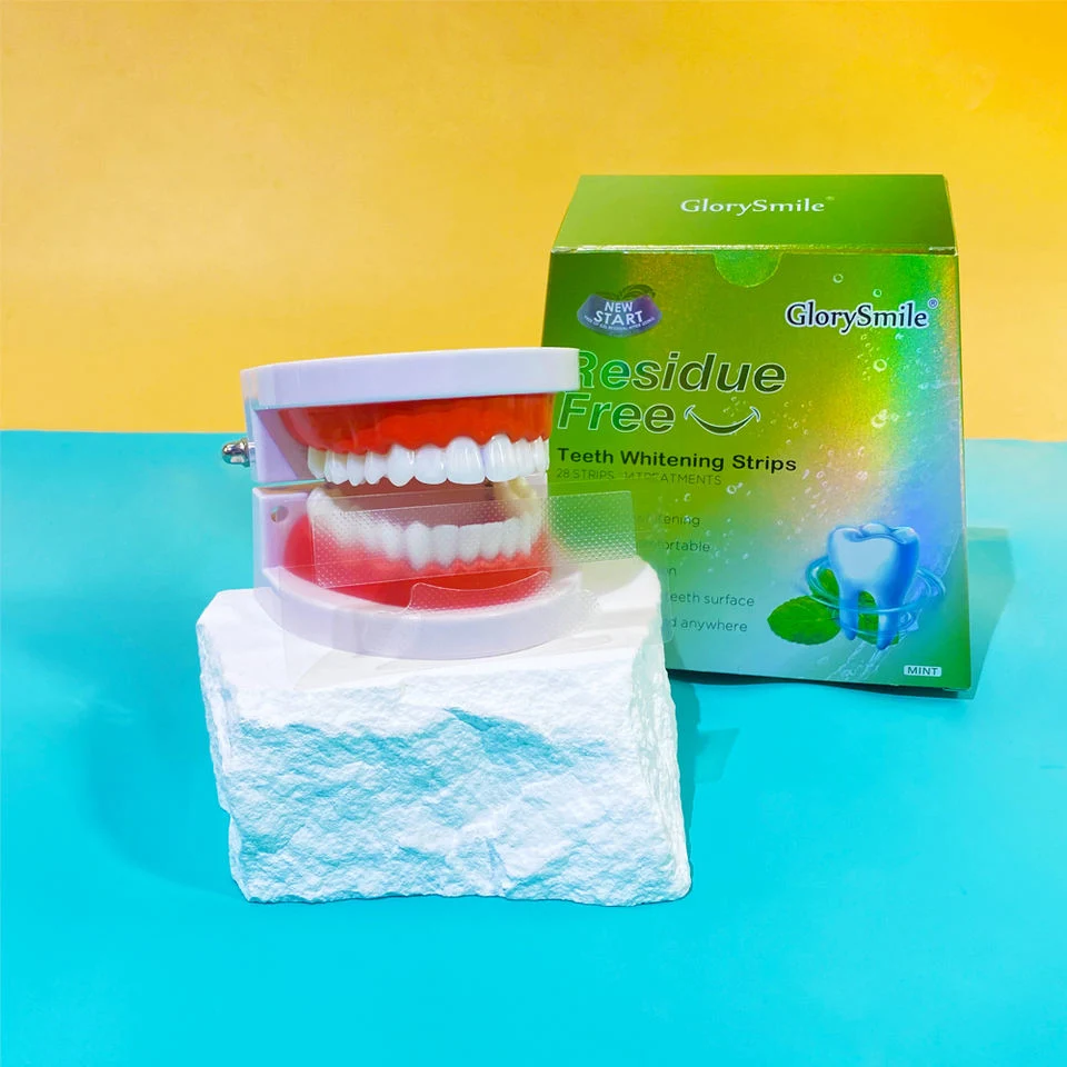 Glorysmile Blanchiment des dents 6% Peroxyde Saveur de menthe Blanchiment dentaire Bandes de blanchiment des dents personnalisées.