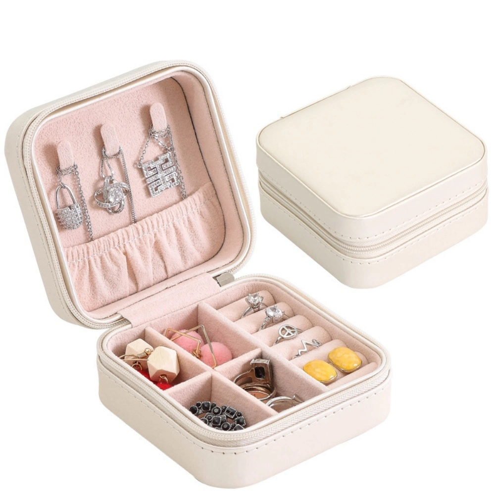 Cheap Portable Small Size Ring Case Square Earrings Packing Cases Jewel Organizer PU Leather Jewelry Case