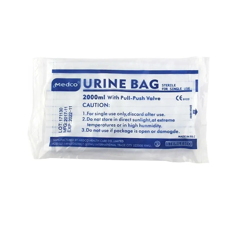 2000ml desechable Bolsa orina transparente médica bolsa de recolección de drenaje con ISO aprobado CE