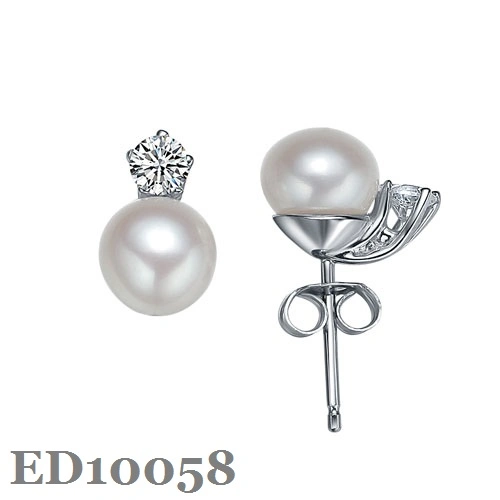 Pentagon Earring Pin with CZ Stones and Fr Pearls