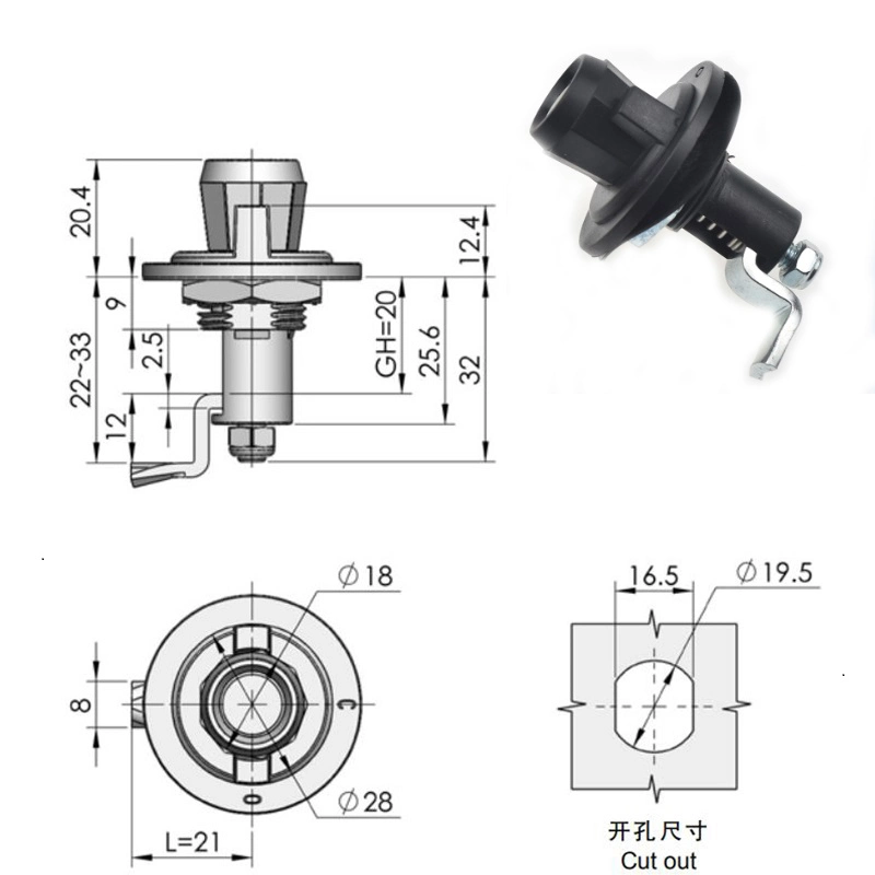 Xk235 poignée en plastique noir bouton rond ressort de compression de porte cylindrique Verrouillage du timon