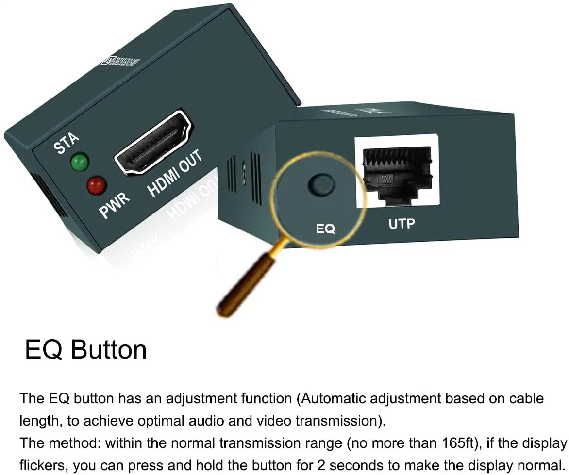 High Definition HDMI Extender Splitter 1X2, Full HD 1080P@60Hz & 3D Visual, Extend up to 165FT (50m) Over Cat5e/CAT6/Cat7 Cable, Dual Channel Transmission