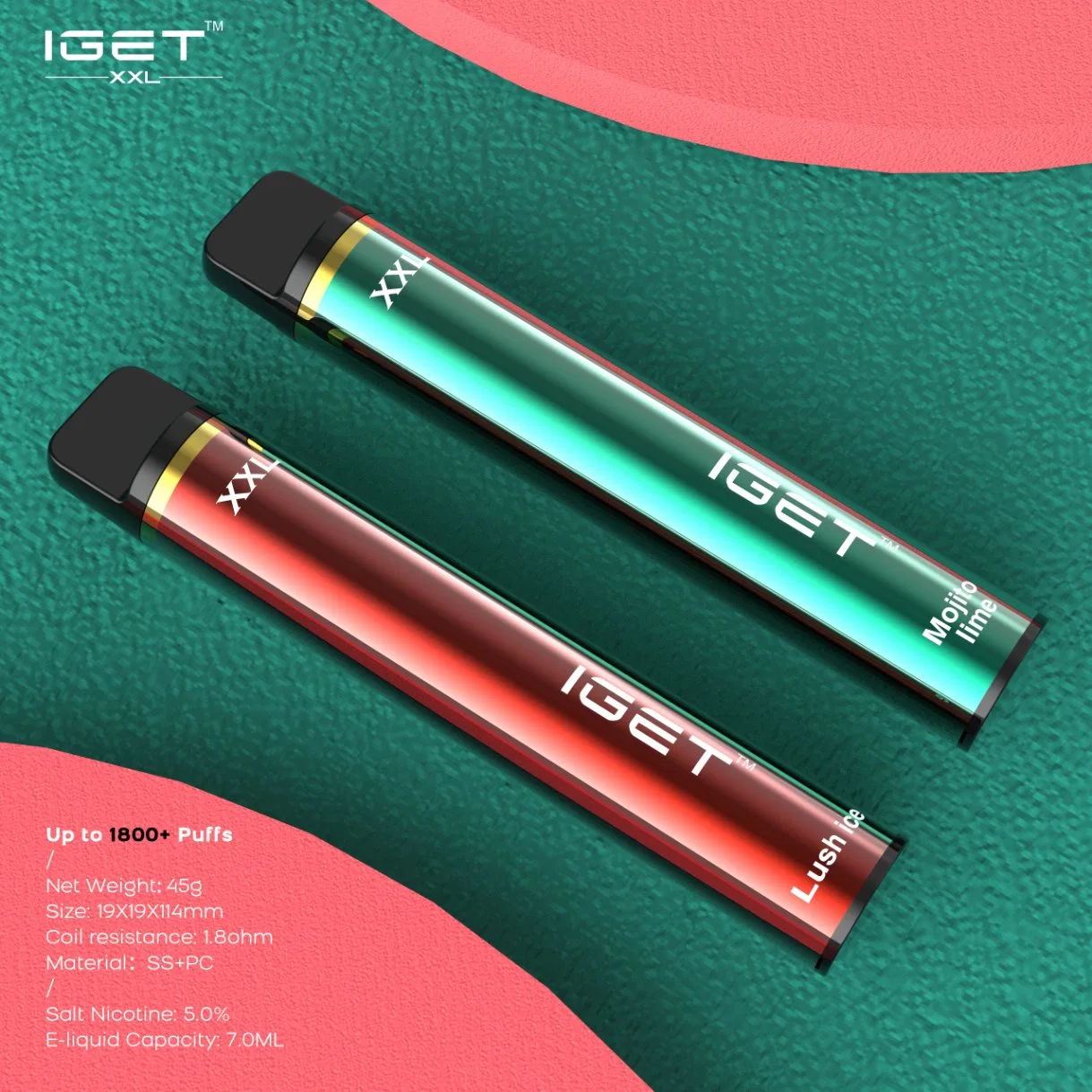 Iget XXL Disposable/Chargeable Pod Device Vape Pen Kit Battery 1800puffs Pre-Filled Vapors Portable System Starter Kit Iget Shion