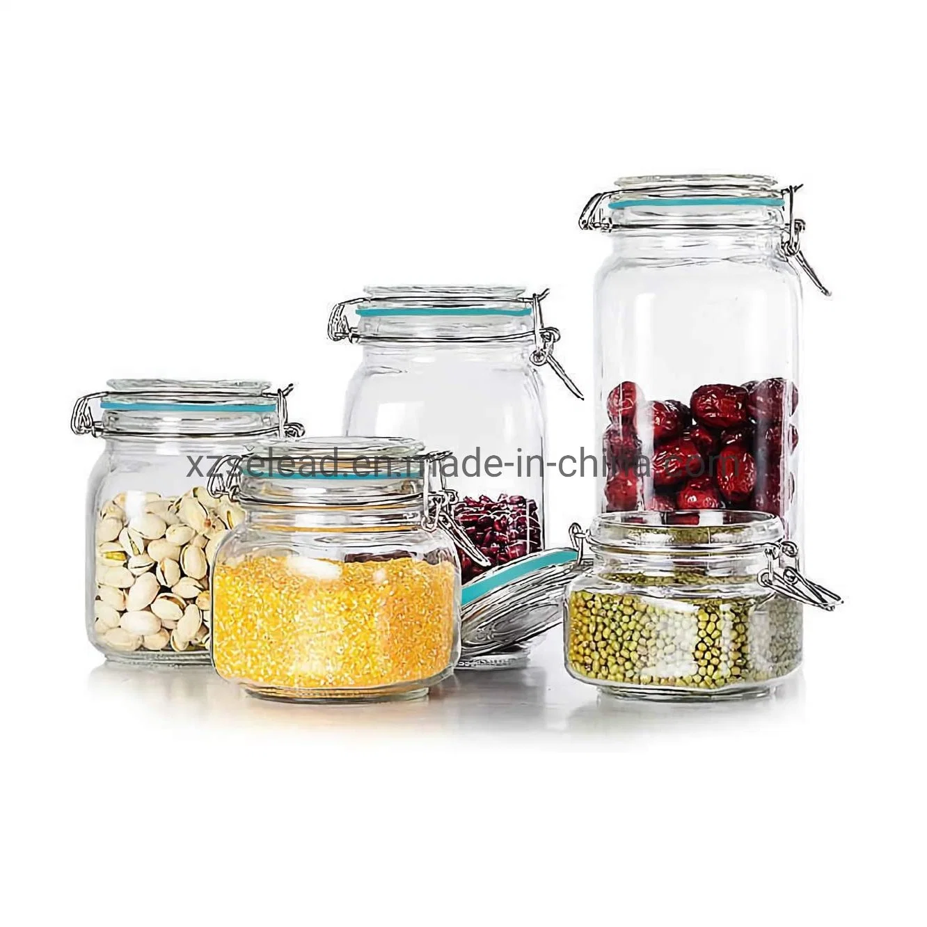 Square Glass Bottle for Food Storage Glass Jars with Airtight Metal Buckle