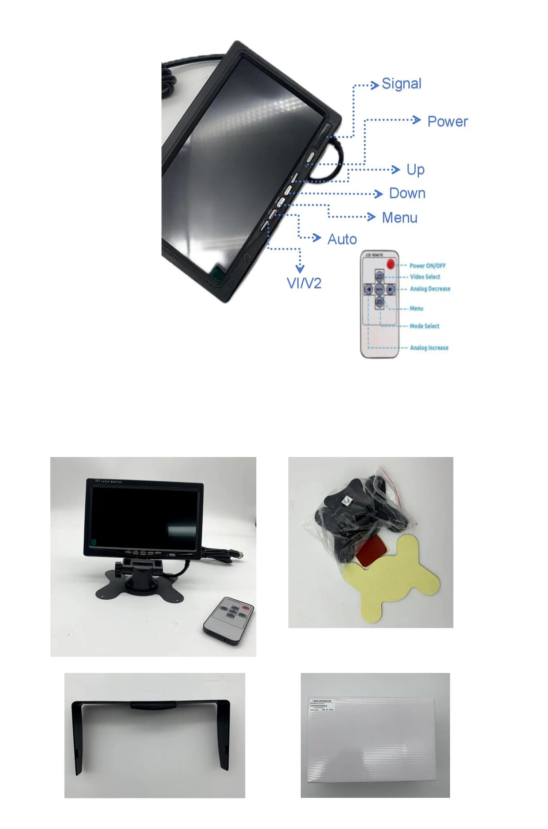 Vídeo reversible Monitor TFT en color de 7 pulgadas para vehículos Camión taxi