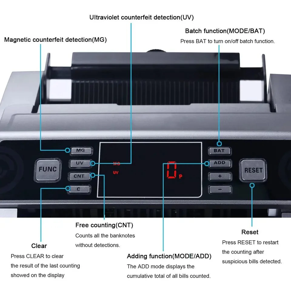 Union C09 Note Multi-National Currency Detector Bill Counter Cash Counting Maschine für Geld