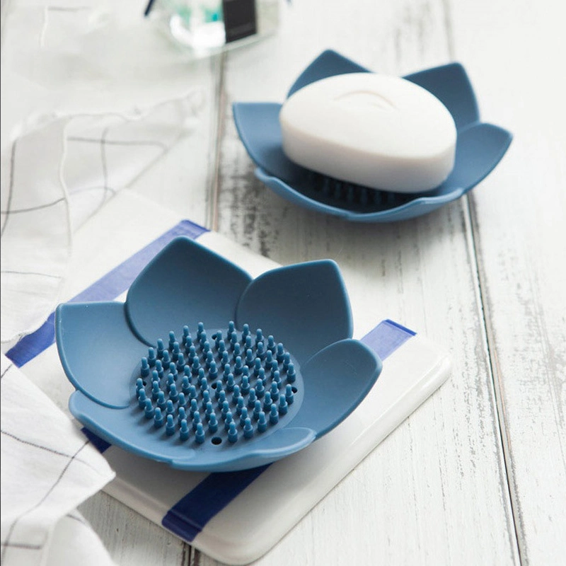 Flower Shape Counter Silicone Soap Dish with Draining Soap Tray for Kitchen Sink