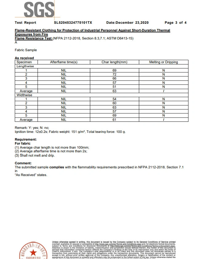 En11612 En11611 Nfpa2112 Nfpa1977 IEC61482 Nfpa70e 50%Meta Aramid 50%Fr Viscose نسيج الحاجز الحراري المثبط للحريق الدائم