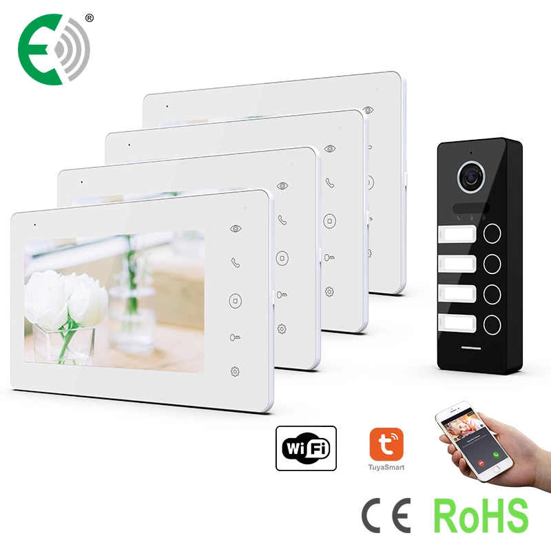 UTP/IP Small Building System for 4 Families with 7" Touch Screen Monitor and HD Big Size Doorbell