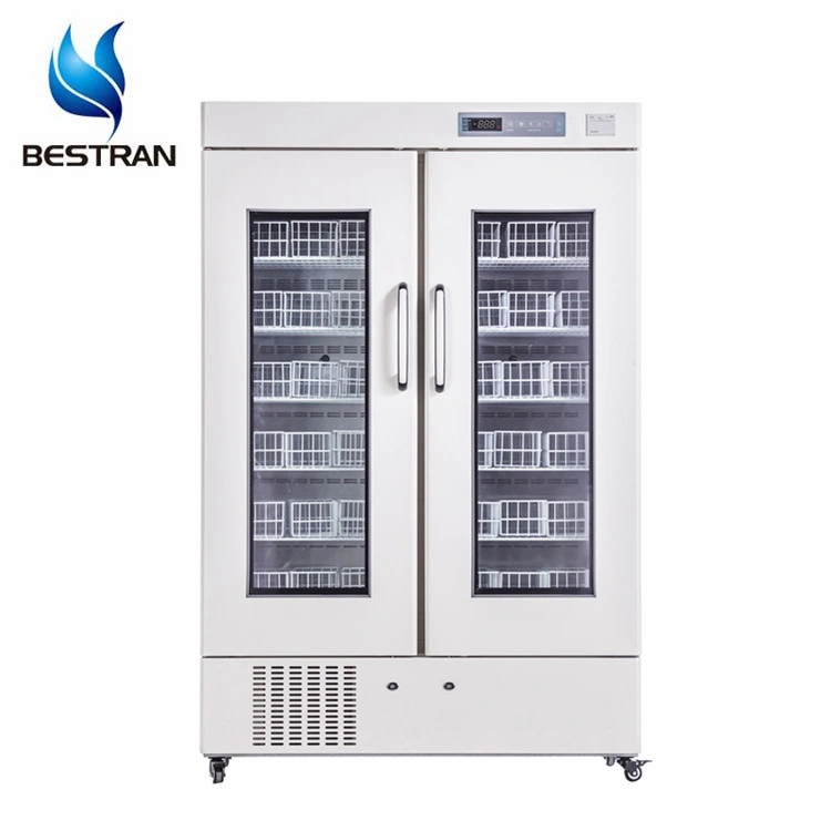 Hospital Double Glass Doors 4 Degree Medical Blood Bank Refrigerator