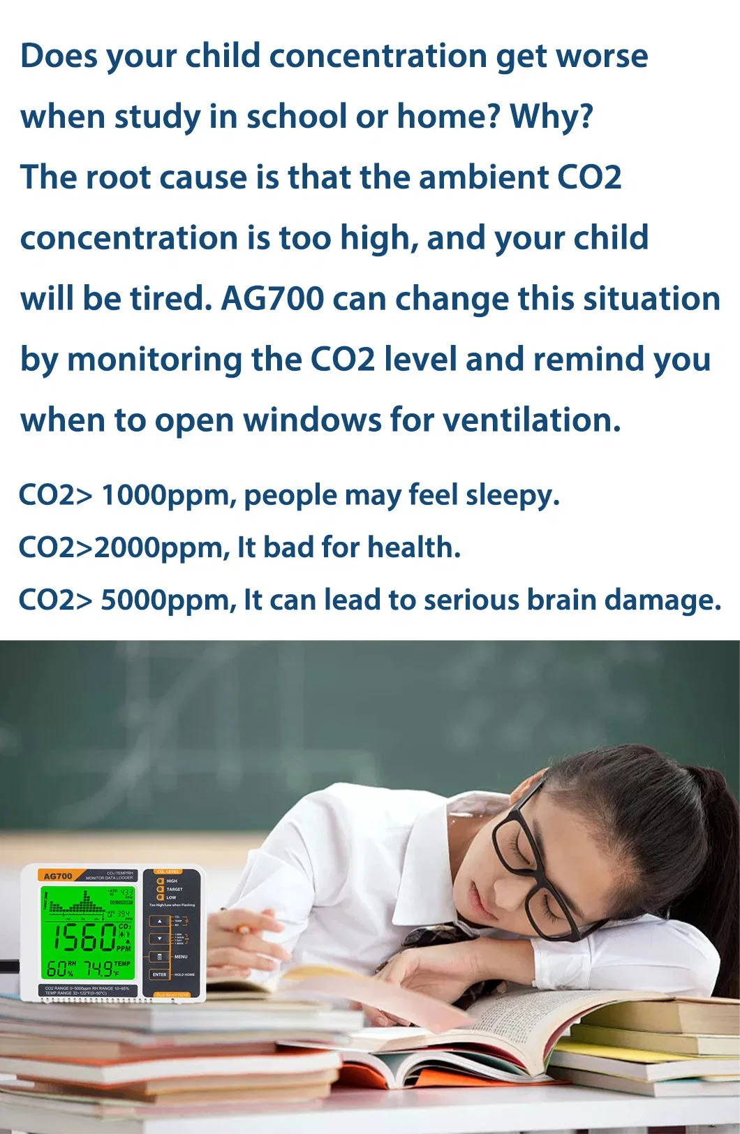 Analisador de gases para detecção de CO2 para equipamentos de teste de qualidade do ar interior para escolas, escritórios, adega