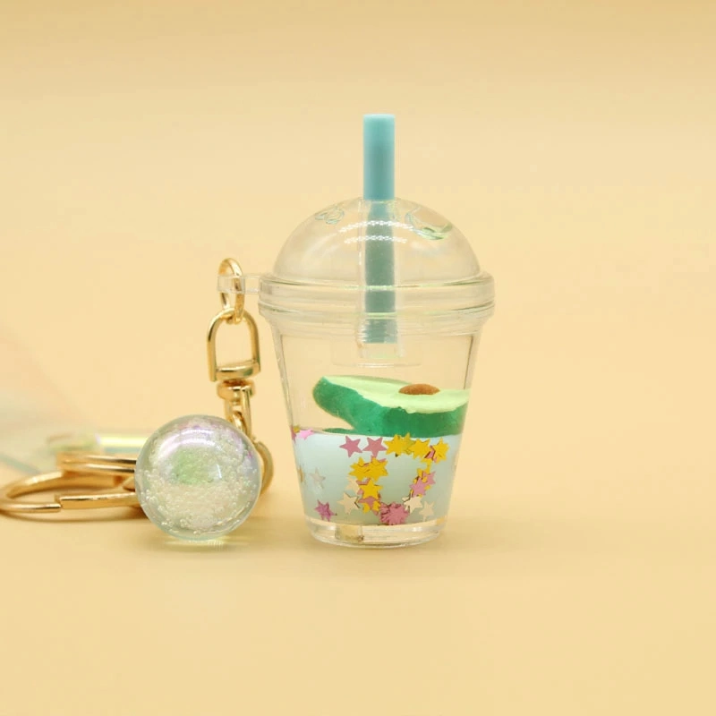 Liquid Filled Plastic Star Fire Truck Bundles of Key Ring Wholesale/Supplier Fruit Tea Boba Mini Toy Hot Selling Popular Decoration Keychain for Sale