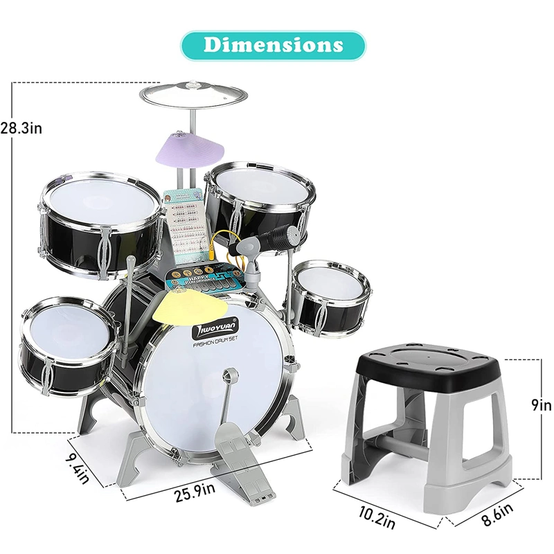 Kids Educational Musical Instrument Kit Gifts Toy Jazz Drum with Light Sound Compatible Mobile Phone/Computer/MP3 Musical Playset Microphone