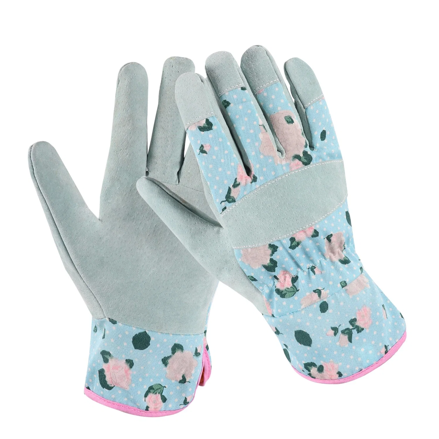 Leather Printing Floral Garden Work Gloves for Household Usage Soft