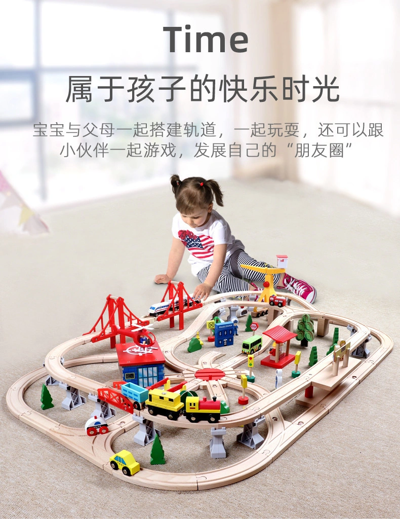 Wooden Educational 133PCS Deluxe Wooden Train Set Trains Track Toys Electric Train Set with Sound Feature Toys for Kids