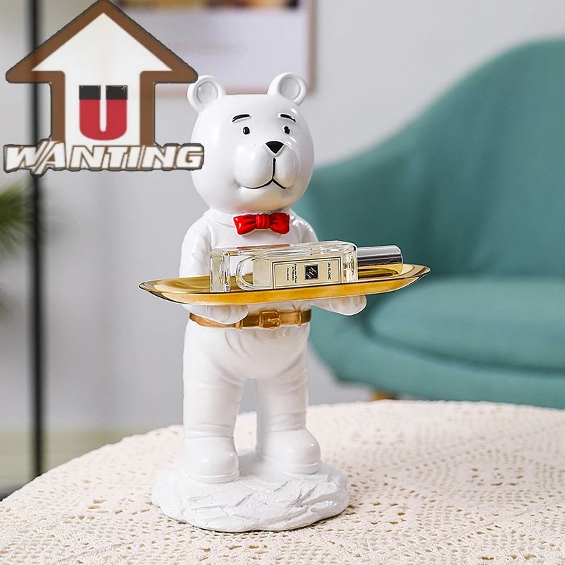 Escultura em urso de resina Key Candy Storage Tray Promocional Gift Home Decoração de desktop