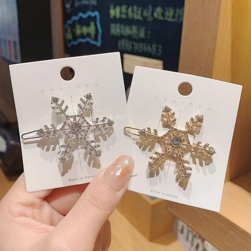 New Hair Accessories with Diamond Frog Buckle Simple Snowflake Hair Clip