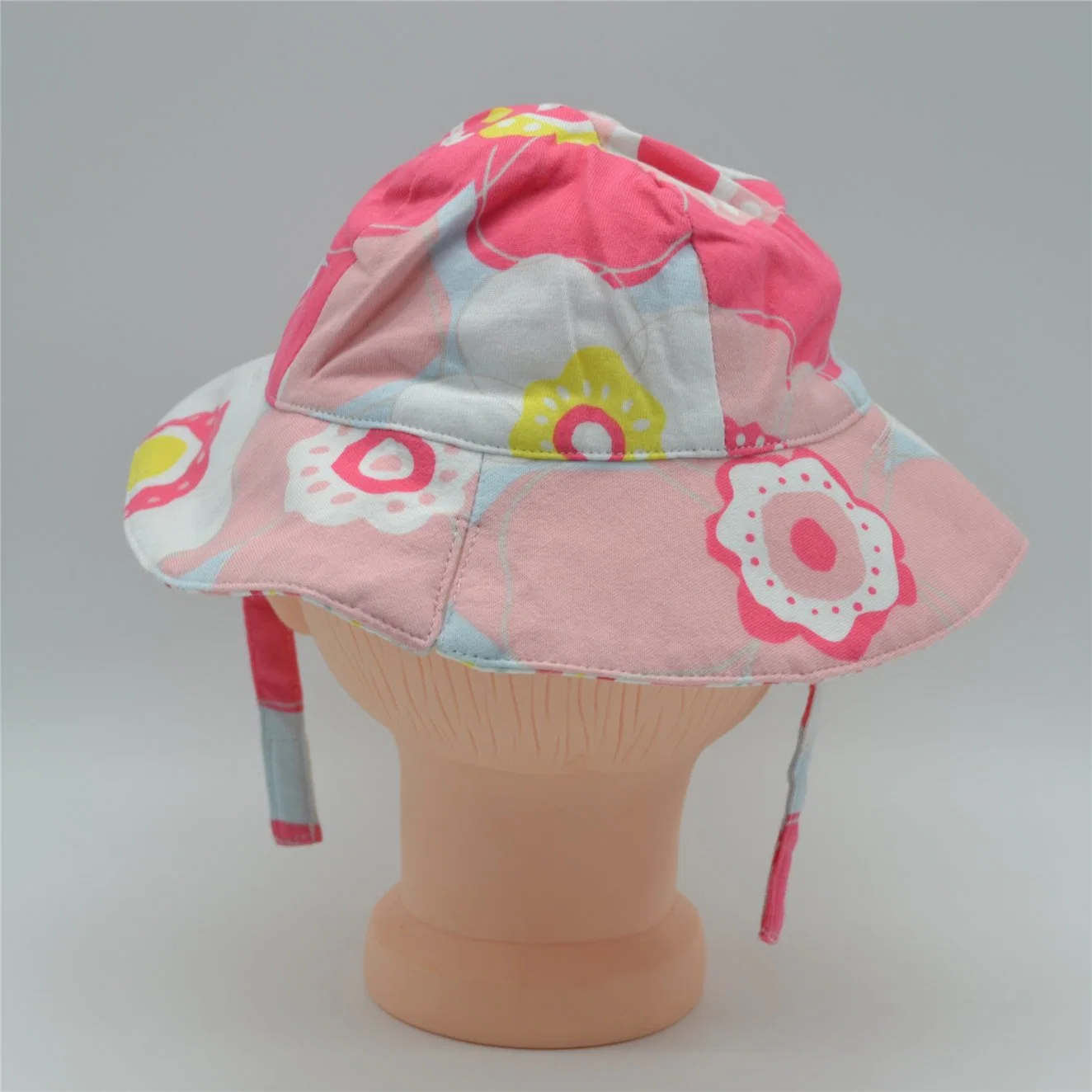 Custom Summer 100% Cotton Cartoon Flower Beach Outdoor Kids Children Short Brim Bucket Hat Cap for Young Baby Girl