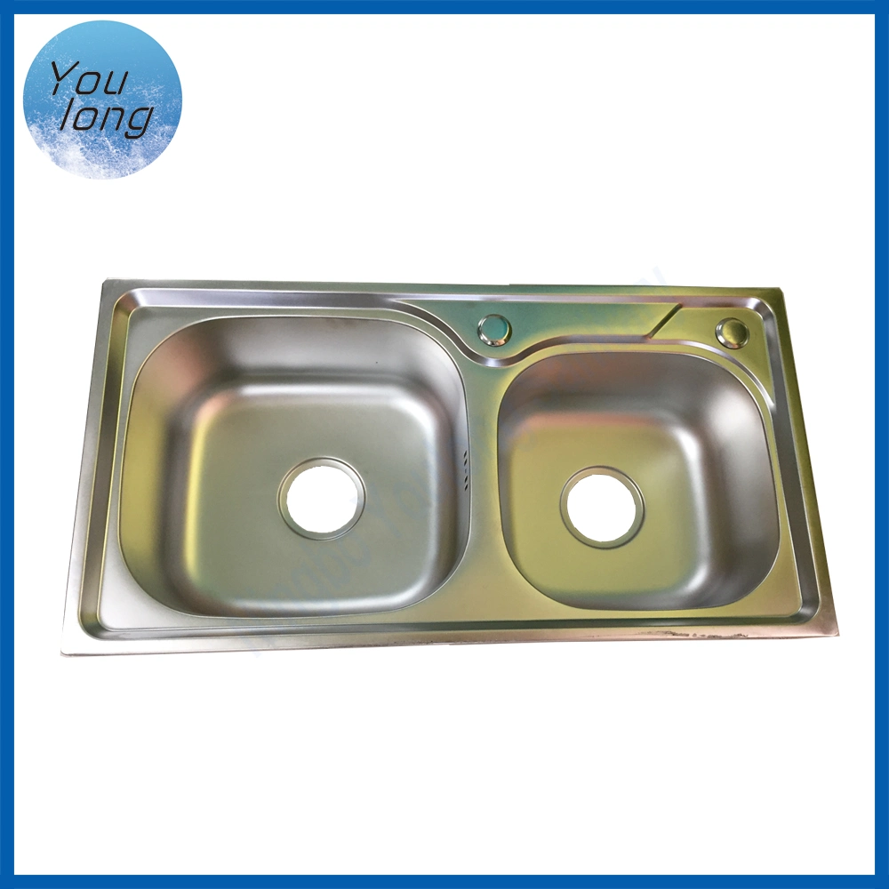 Modern Stainless Steel Satin Rectangular Shape Kitchen Double Bowl Sink